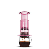 AeroPress Clear Coffee Maker in pink — portable 3-in-1 brewer from Hinba Coffee Roasters Scotland