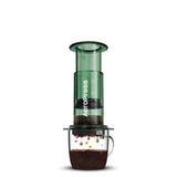 AeroPress Clear Coffee Maker in green — portable 3-in-1 brewer from Hinba Coffee Roasters Scotland