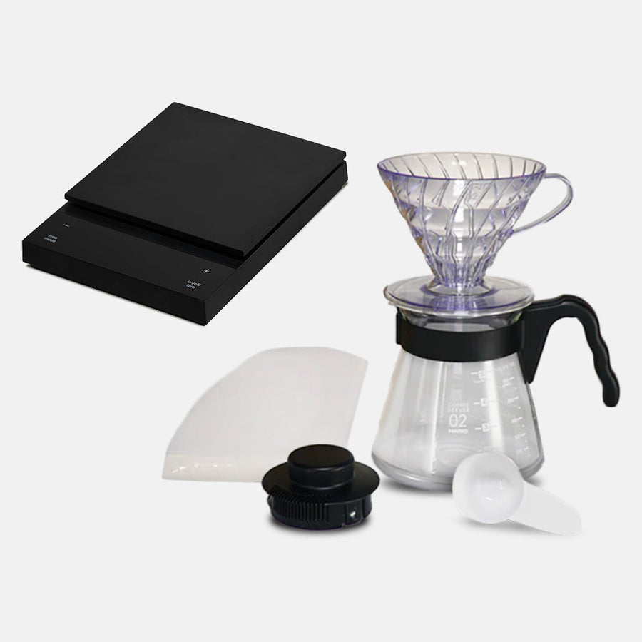 Hario Polaris Coffee Scale and V60 Dripper and Server Set Size 02 — pour-over coffee equipment from Hinba Coffee Roasters Scotland