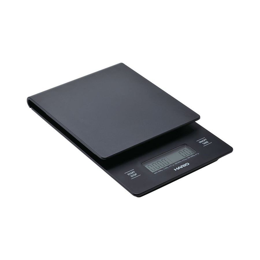 Hario V60 Drip Coffee Scale in black with integrated timer — precision pour-over scale from Hinba Coffee Roasters Scotland