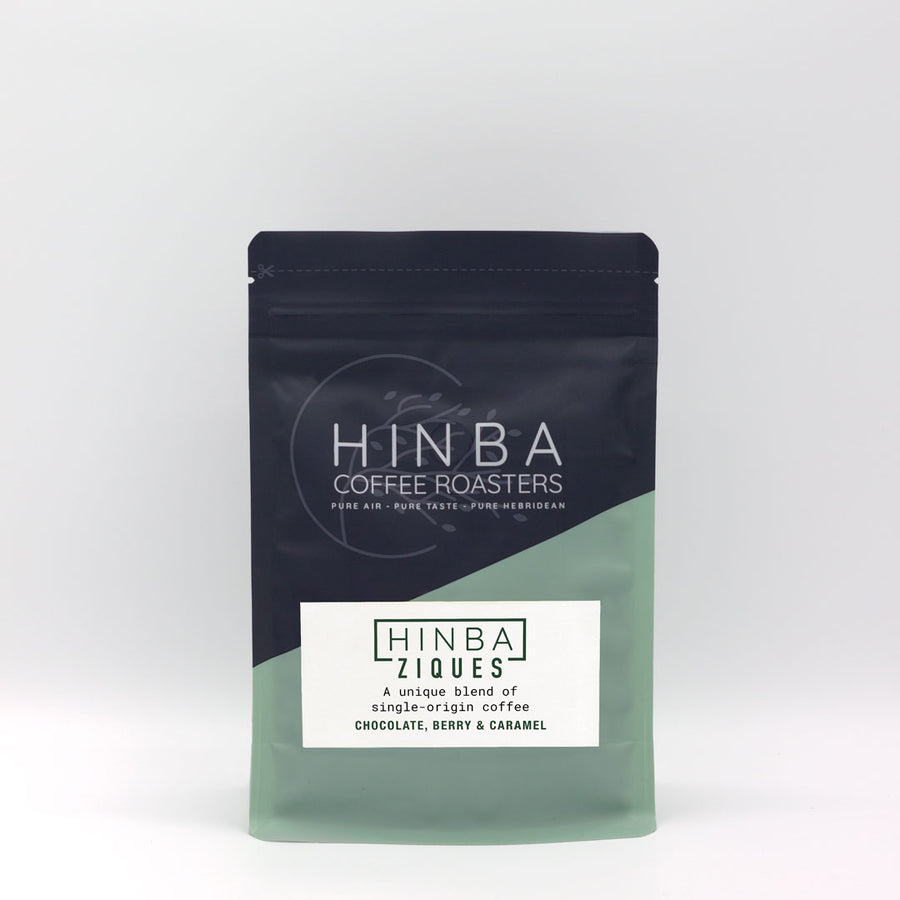 Hinba Ziques House Blend wholesale coffee bag — permanent espresso blend, roasted every Monday in Scotland.