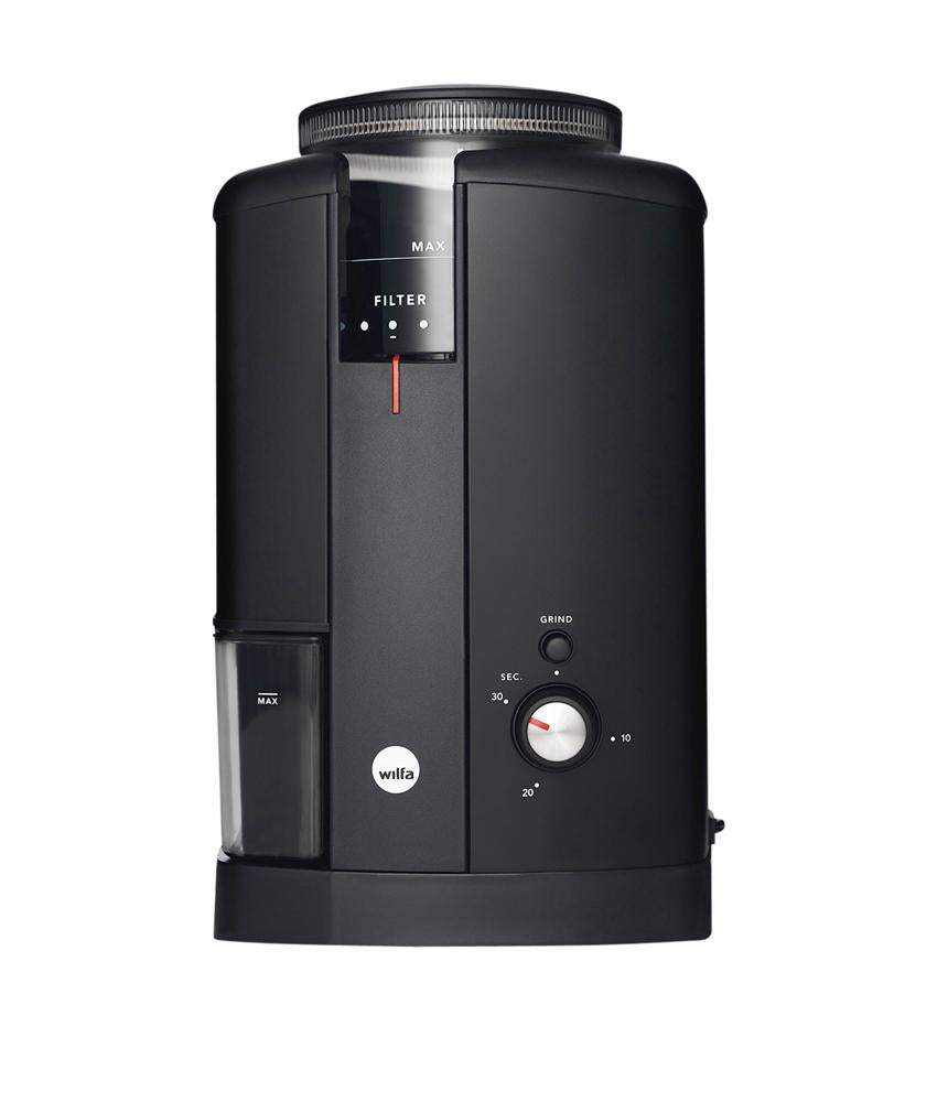 Wilfa Svart Aroma Precision coffee grinder in black — consistent burr grinder from Hinba Coffee Roasters Scotland